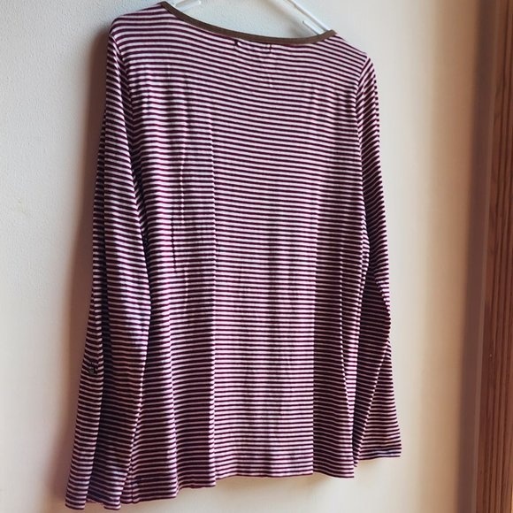 Lauren Ralph Lauren Red/White Pinstriped Scoop Neck Jersey Size Large - Picture 13 of 16